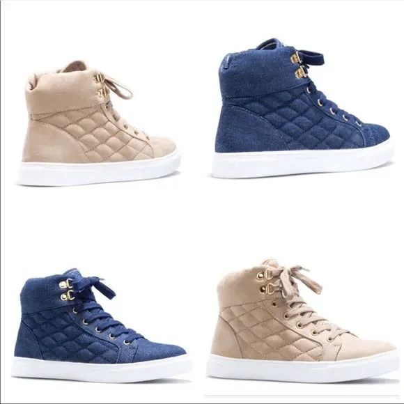 Tan Quilted Sneakers - Picture 1 of 3